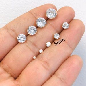 CZ Stud Earrings Solid Gold 10K For Mens Womens/Aretes Oro Real Mujer Hombre 5mm